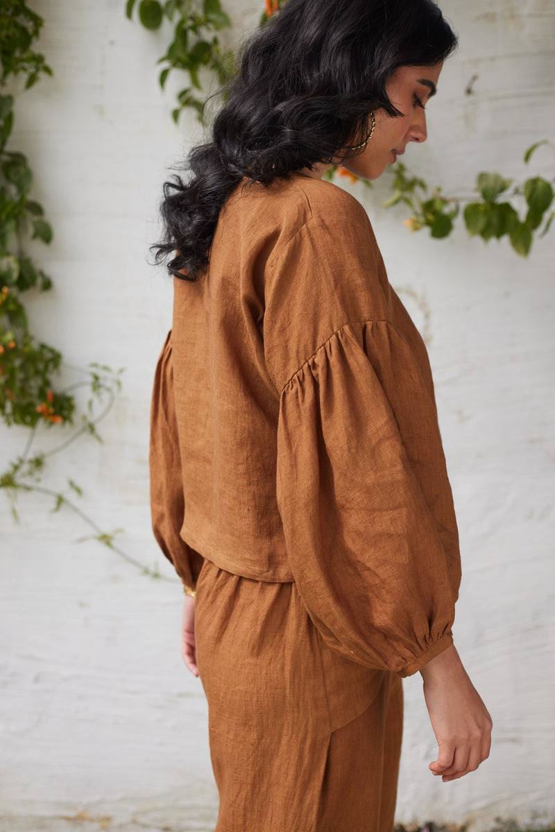 Linen Brick Lane Blouse- Brown