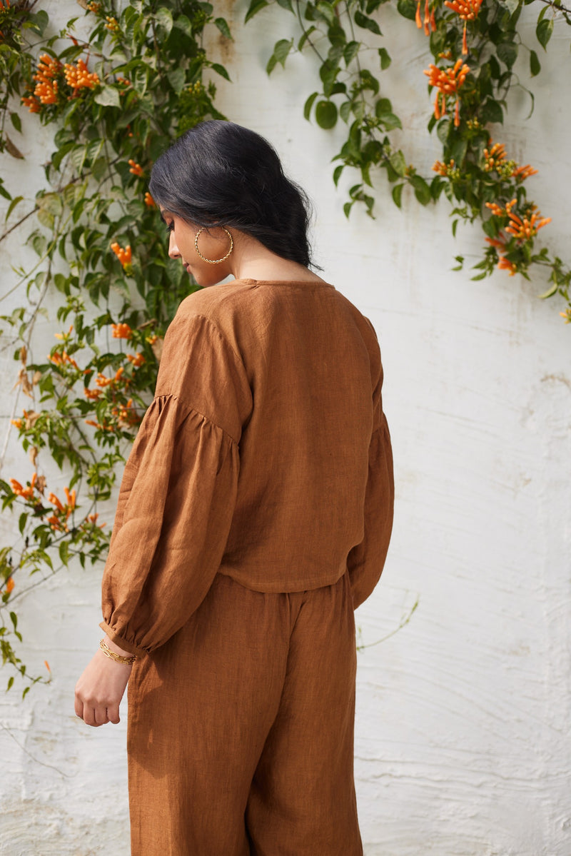 Linen Brick Lane Blouse- Brown