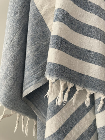 Organic Indigo Stripe Towel: Handspun Cotton with Natural Dye