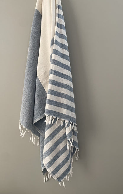 Organic Indigo Stripe Towel: Handspun Cotton with Natural Dye