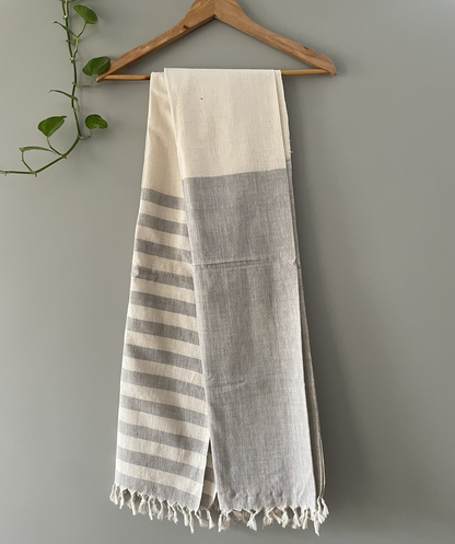 Sustainable Handwoven Grey Stripe Towel with Natural Harada Dye