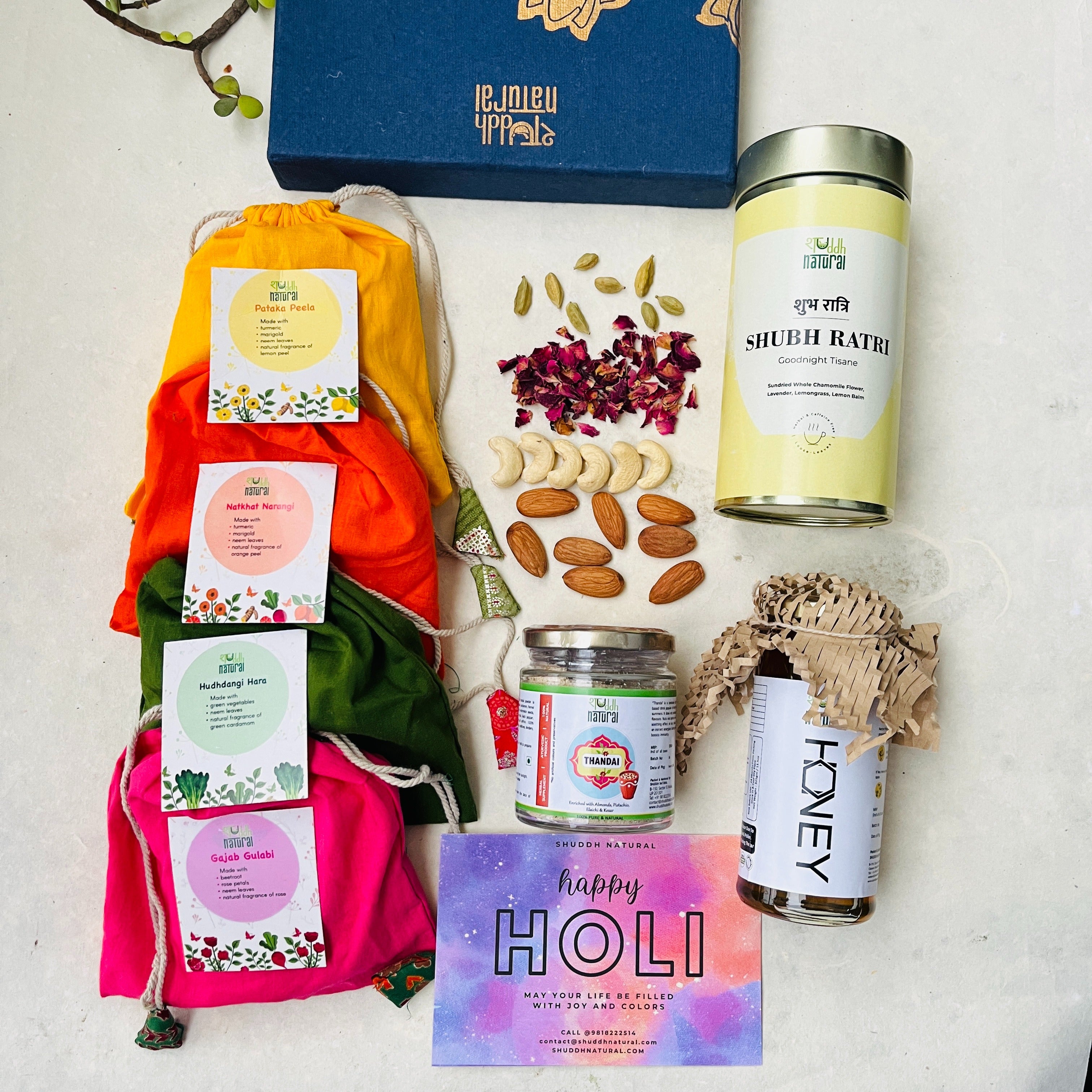 Exclusive Holi Hamper | Herbal Gulal, Thandai, Floral Tisane & Natural Honey | Set of 8