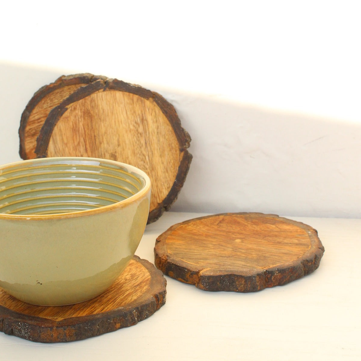 Bark Coasters Set of 4 – Natural Wood Finish Table Accessories