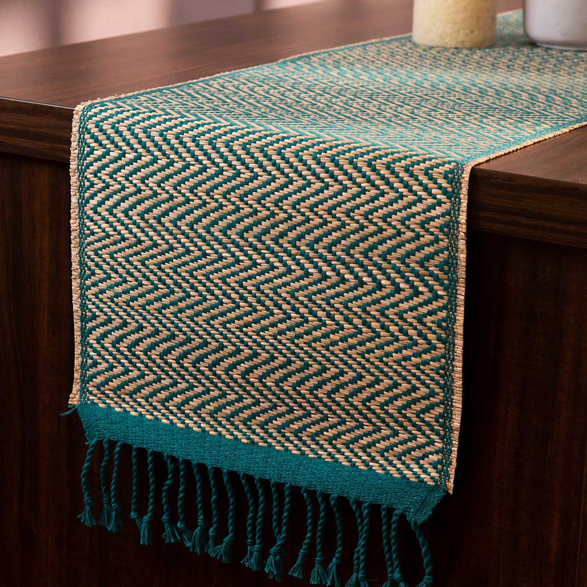 Madurkathi Tassels Chevron Table Runner