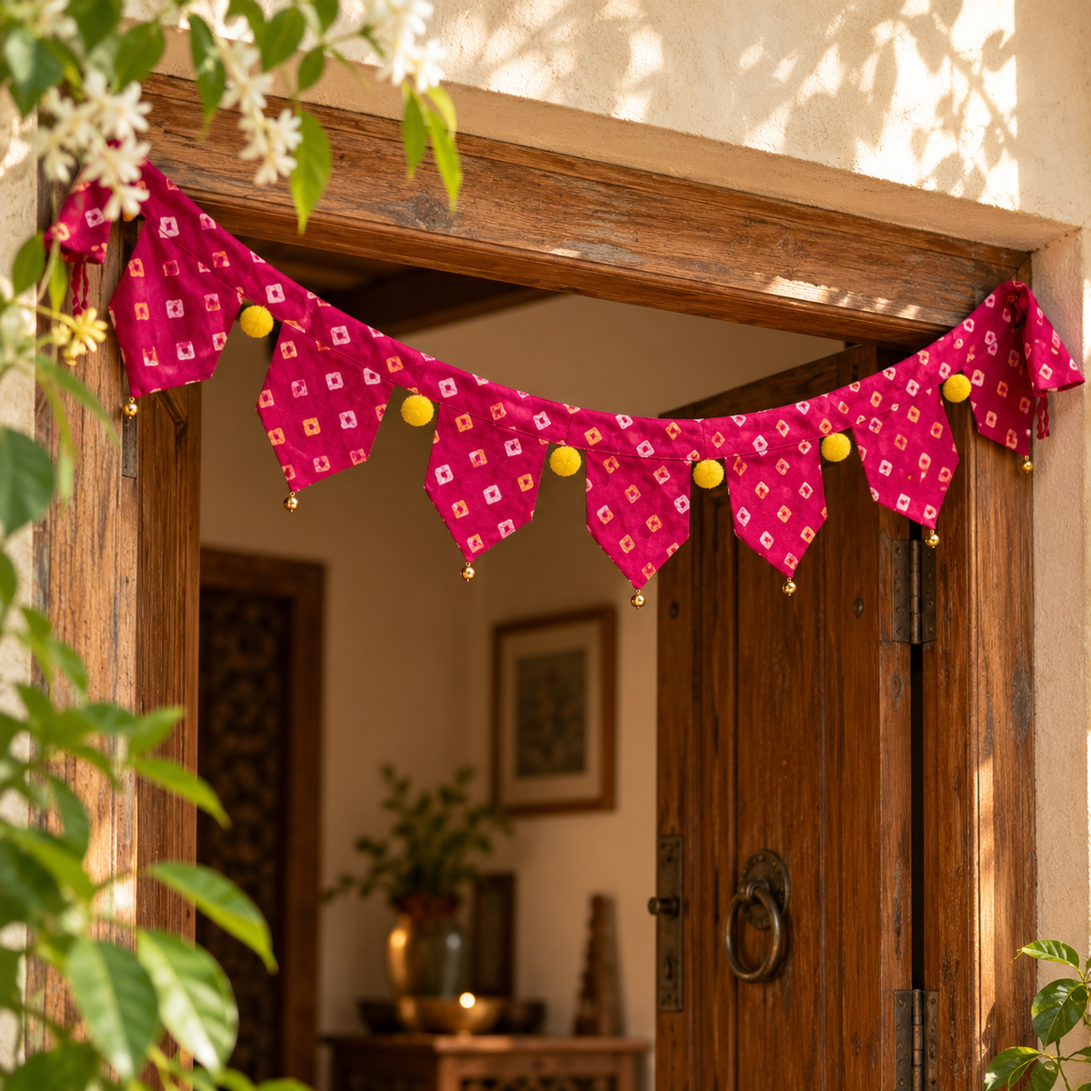 Pink Fabric Bandhani Toran | Traditional Door Hanging
