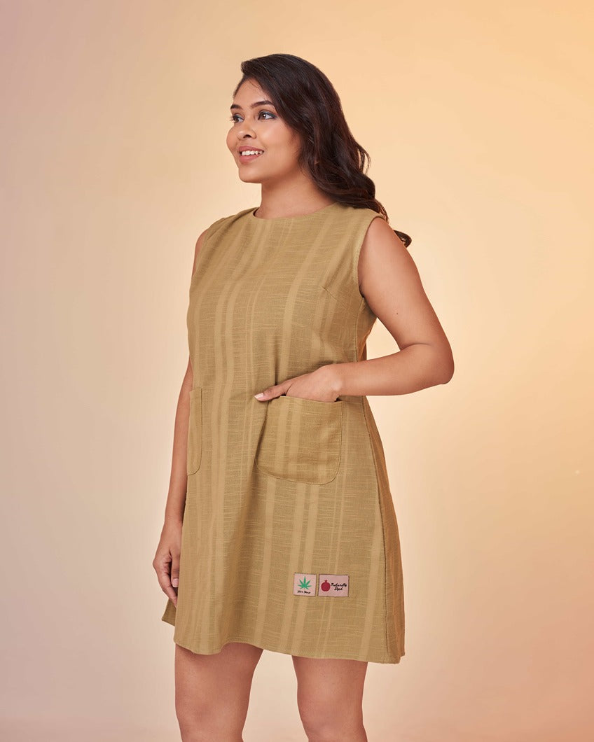 Earthy Green Shift Organic Hemp & Cotton Dress for Women