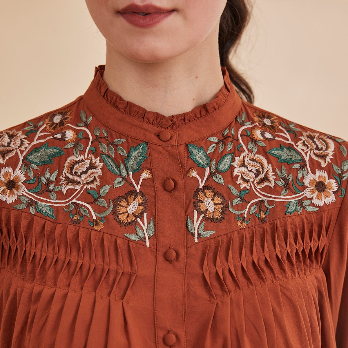 Reah- Rust Organic Bamboo Embroidered Shirt