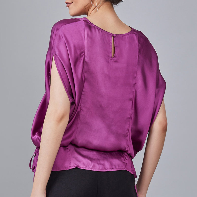 Rosetta- Purple Adjustable Kaftan with Side Cowl Drape