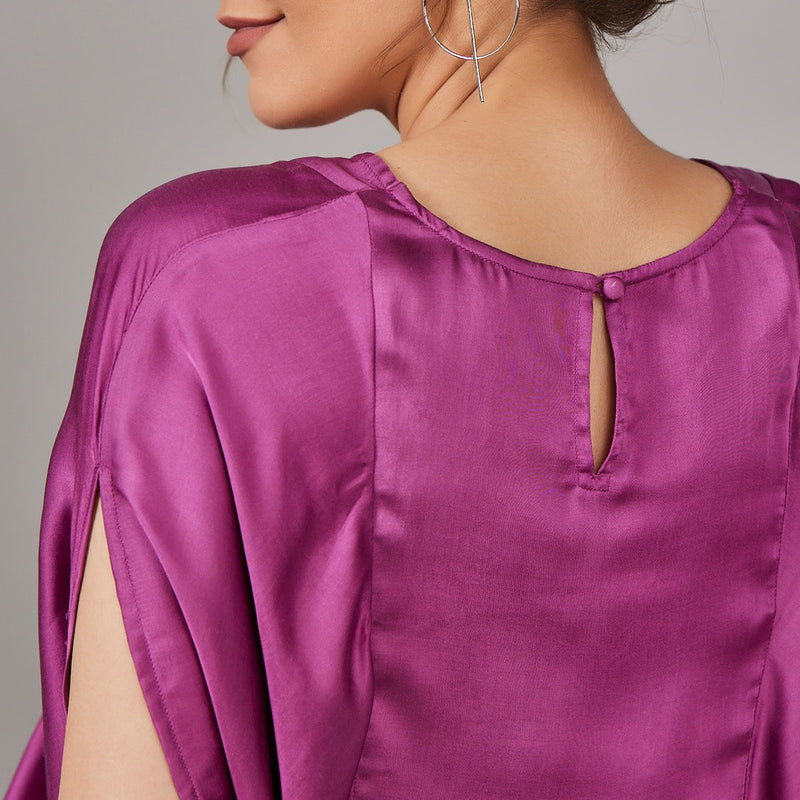 Rosetta- Purple Adjustable Kaftan with Side Cowl Drape