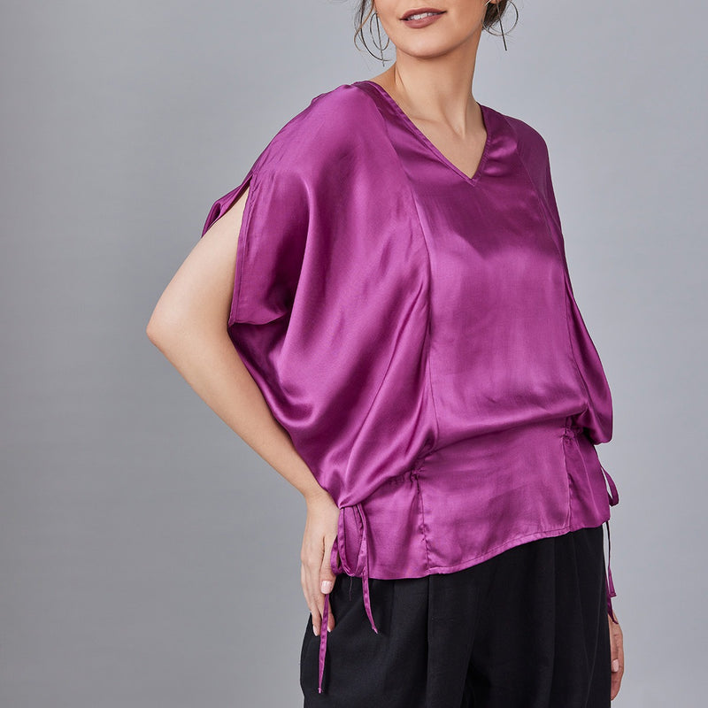 Rosetta- Purple Adjustable Kaftan with Side Cowl Drape