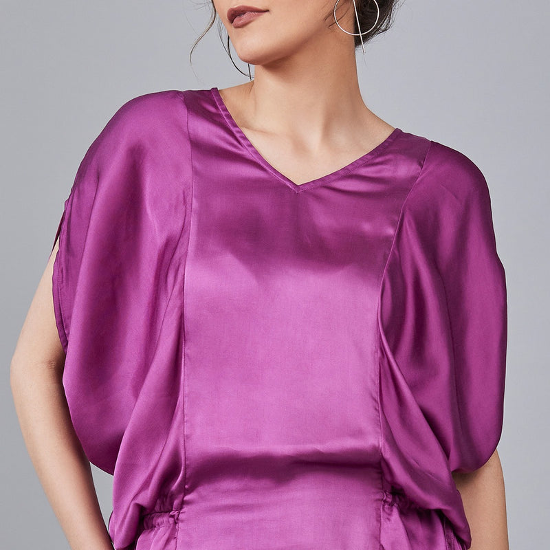 Rosetta- Purple Adjustable Kaftan with Side Cowl Drape