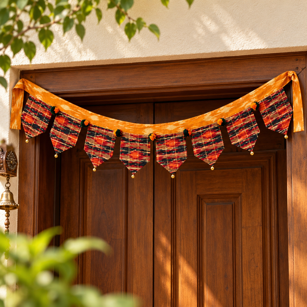 Orange Fabric Bandhani Toran | Traditional Door Hanging