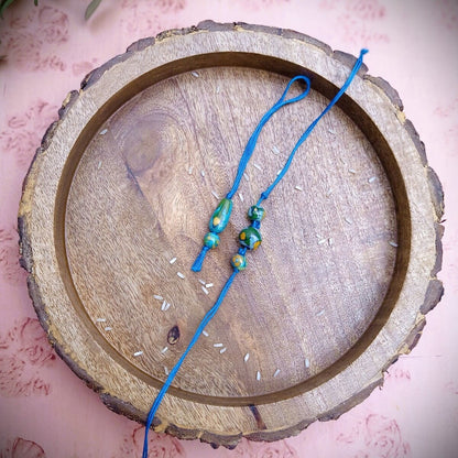 Blue Pottery Bhai-Bhabhi Rakhi +Lumba Festive Hamper