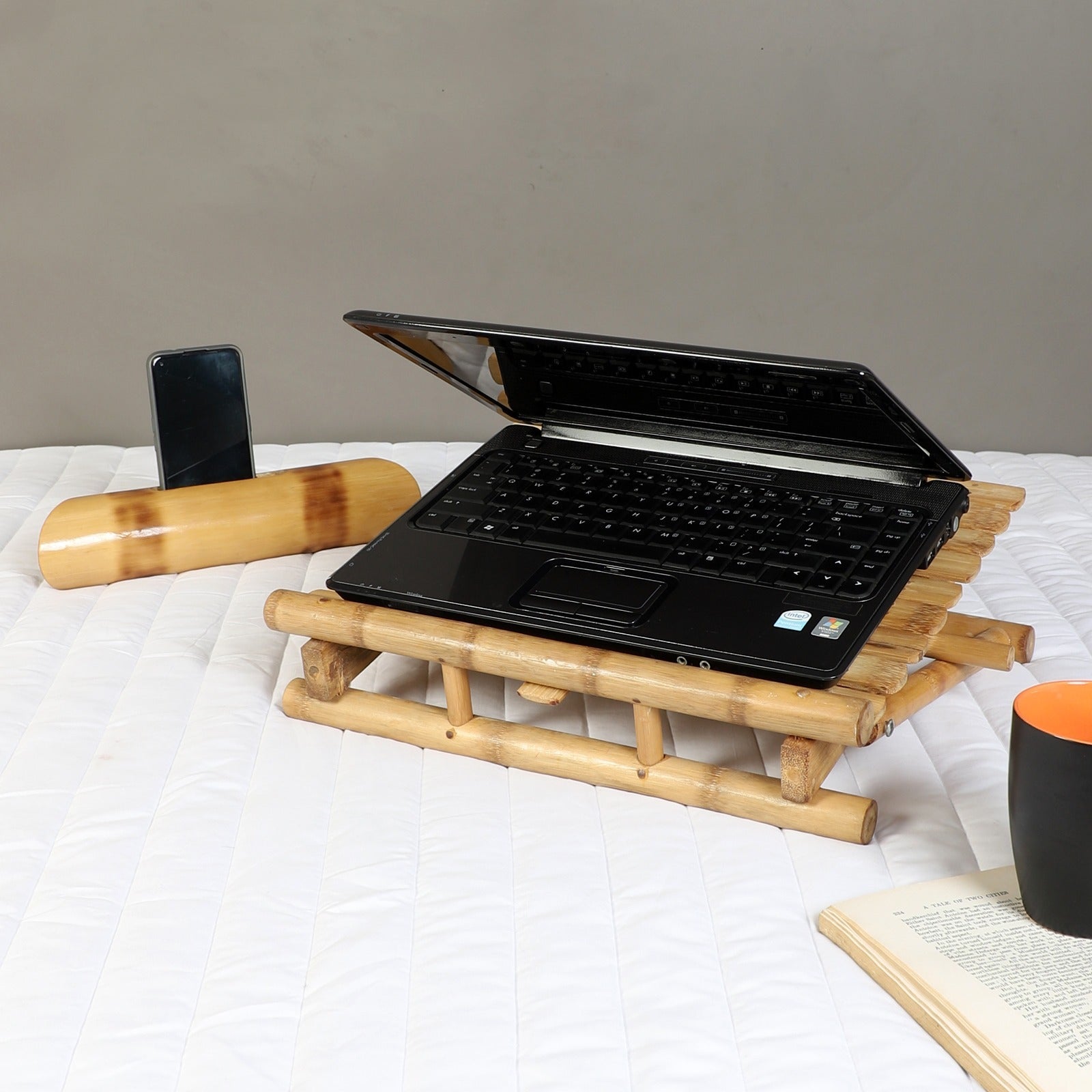 Natural Handmade Bamboo Work Set – Laptop Stand and Amplifier