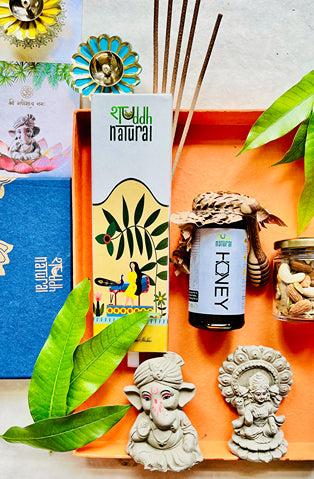 Diwali Hamper Festive Gift Box I Plantable Laxmi Ganesh I Incense sticksI Honey I Dry Fruits | Verified Sustainable by Brown Living™