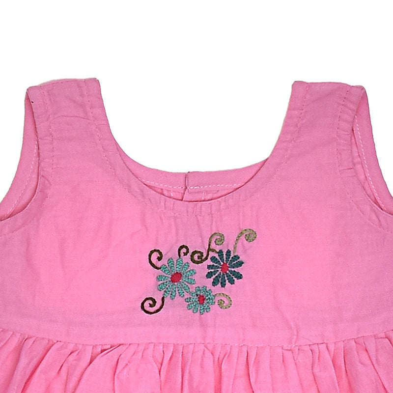 Pink Cotton Baby Dress with Daisy Design Hand Embroidery