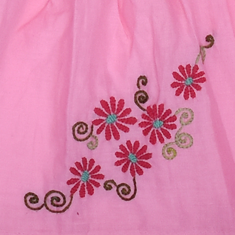 Pink Cotton Baby Dress with Daisy Design Hand Embroidery