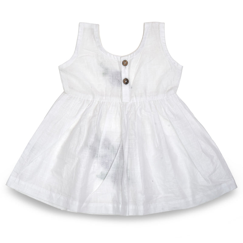 White Cotton Baby Dress with Lavendar Design Hand Embroidery