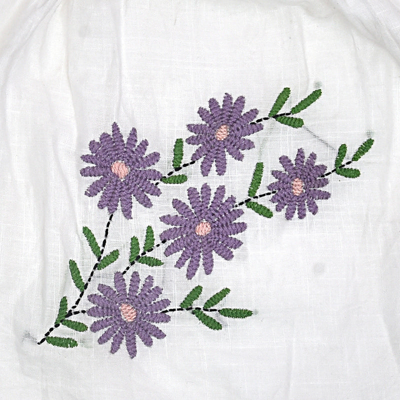 White Cotton Baby Dress with Lavendar Design Hand Embroidery