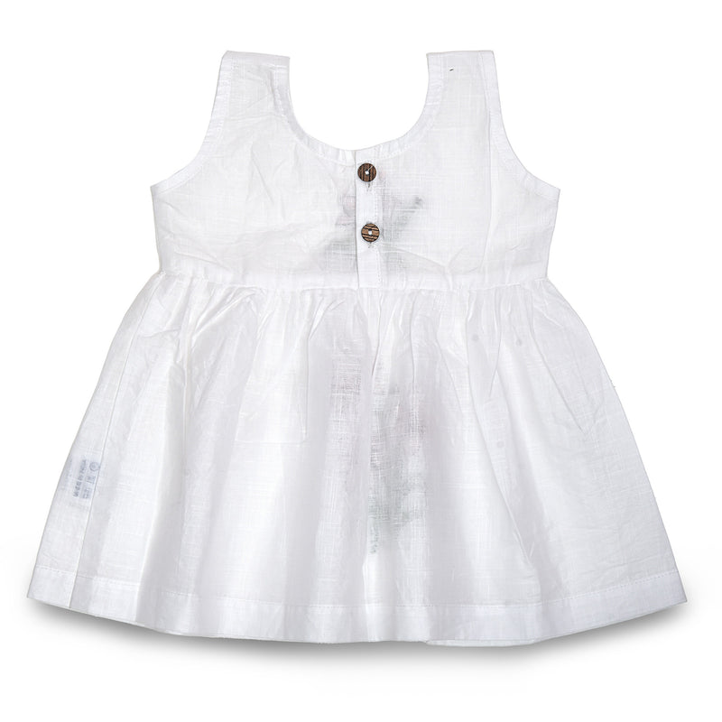 White Cotton Baby Dress with Lily Design Hand Embroidery