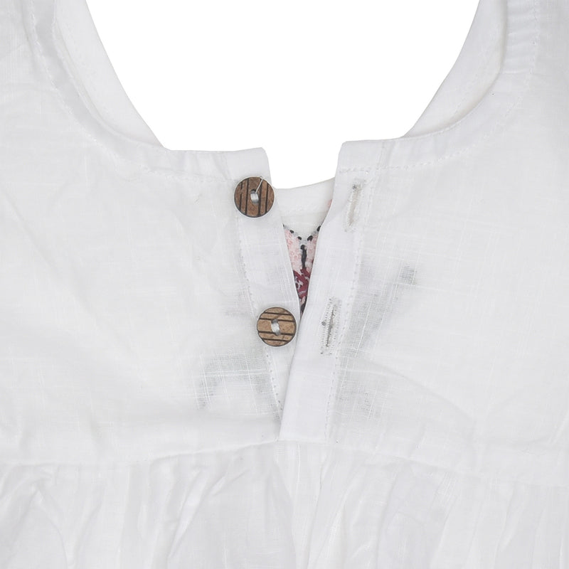 White Cotton Baby Dress with Lily Design Hand Embroidery