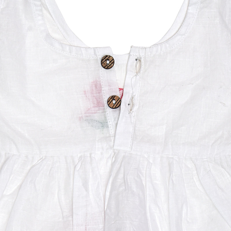 White Cotton Baby Dress with Lotus Design Hand Embroidery