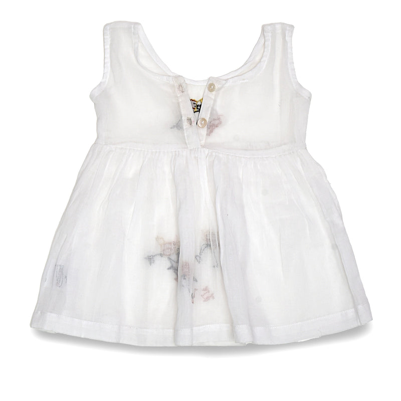 White Mulmul Baby Dress with Hen Design Hand Embroidery