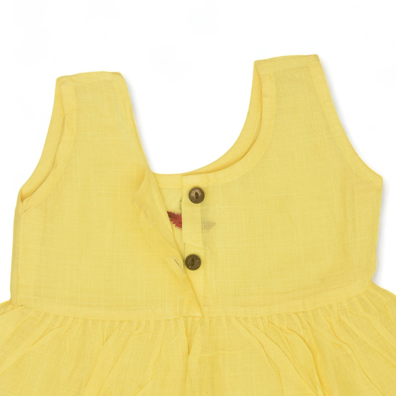 Yellow Cotton Baby Dress with Periwinkle Design Hand Embroidery