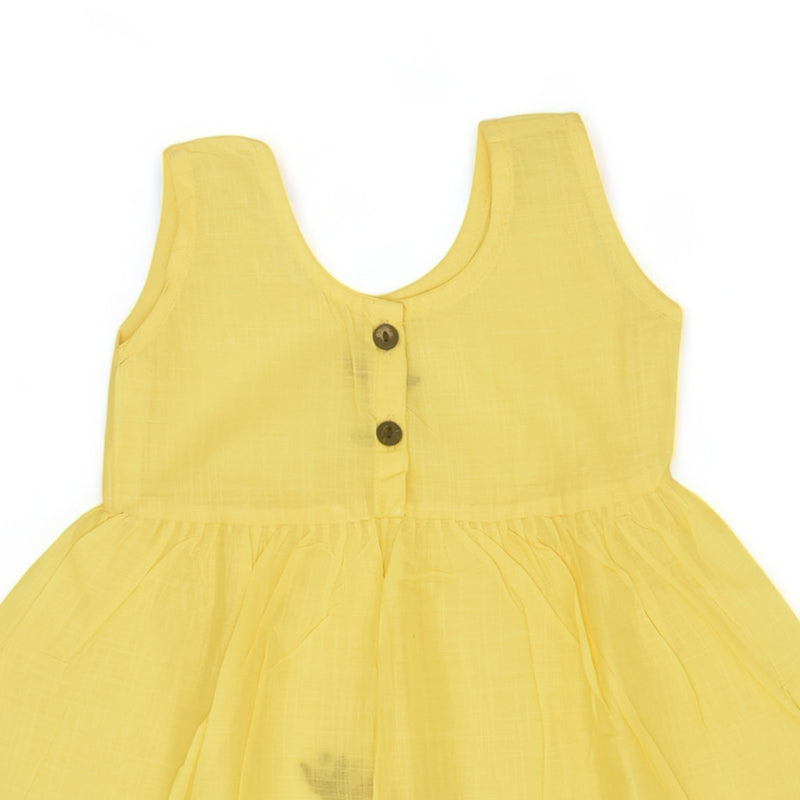 Yellow Cotton Baby Dress with Periwinkle Design Hand Embroidery