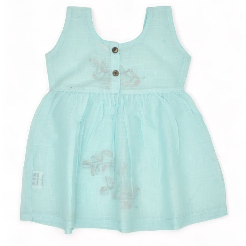 Blue Cotton Baby Dress with Petal Design Hand Embroidery