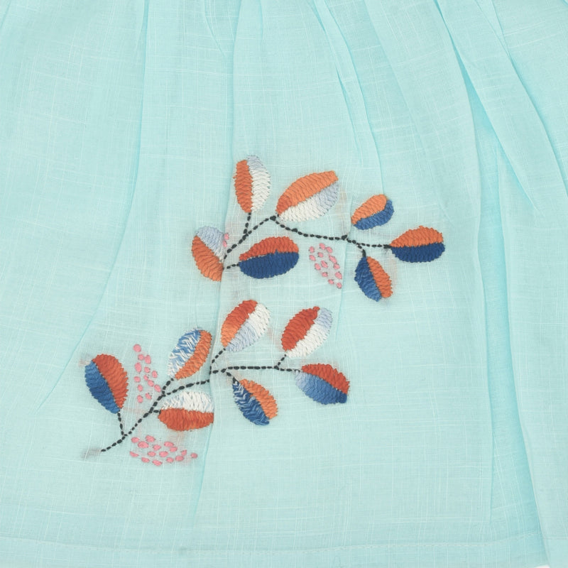 Blue Cotton Baby Dress with Petal Design Hand Embroidery