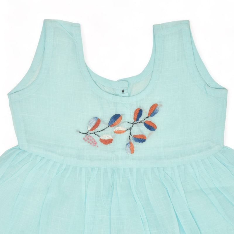 Blue Cotton Baby Dress with Petal Design Hand Embroidery