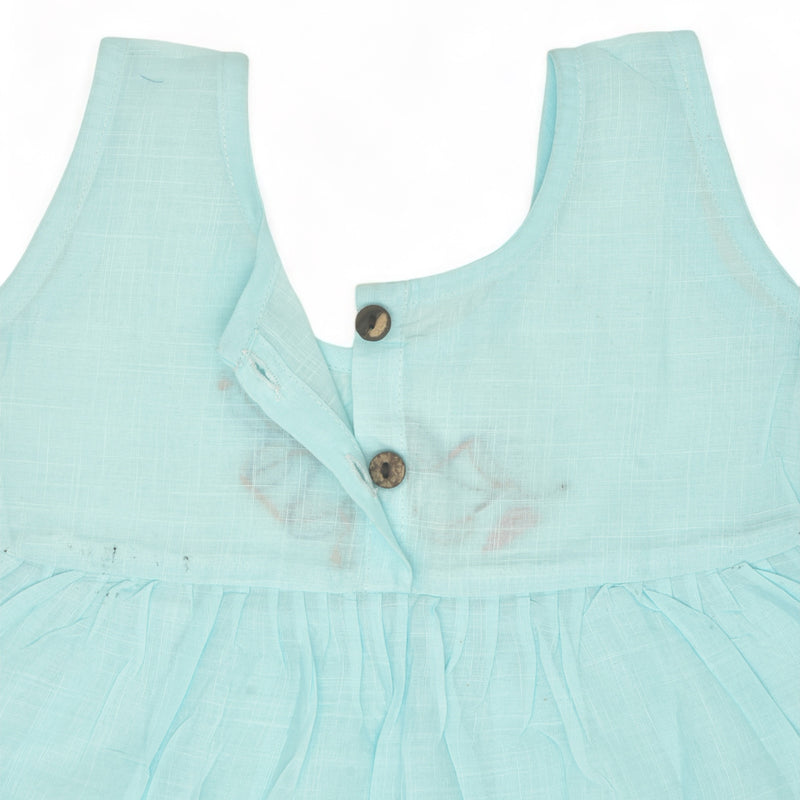 Blue Cotton Baby Dress with Petal Design Hand Embroidery