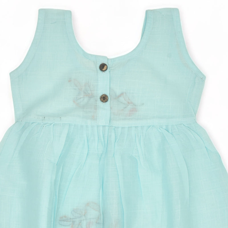 Blue Cotton Baby Dress with Petal Design Hand Embroidery