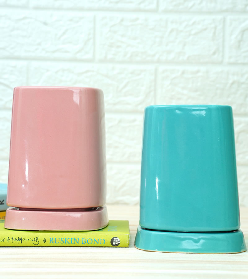 Tower Ceramic Pot - Pink 14 x 13 cm