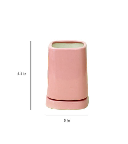 Tower Ceramic Pot - Pink 14 x 13 cm | Verified Sustainable by Brown Living™