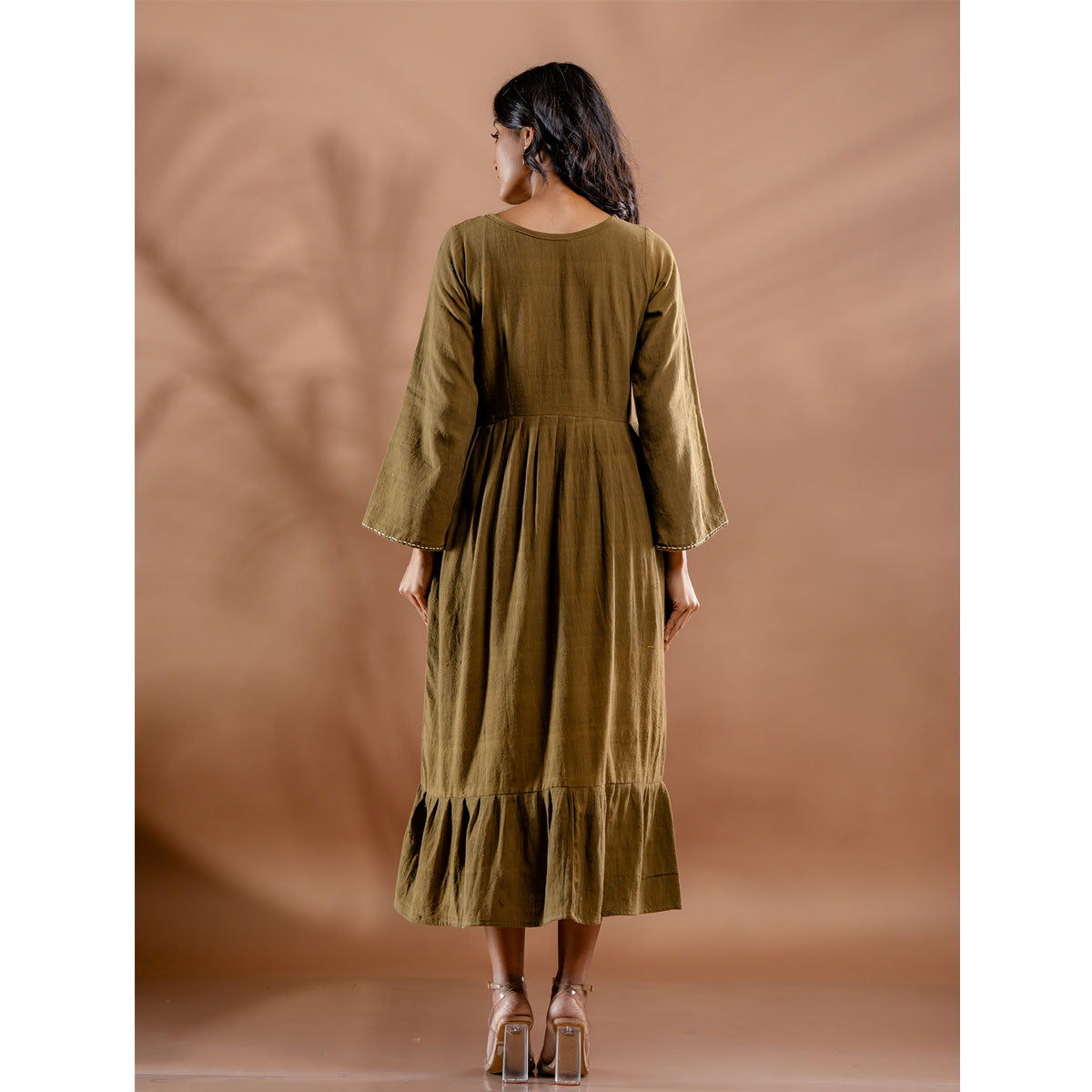 Aranya Embroidered Olive Kala Cotton Dress