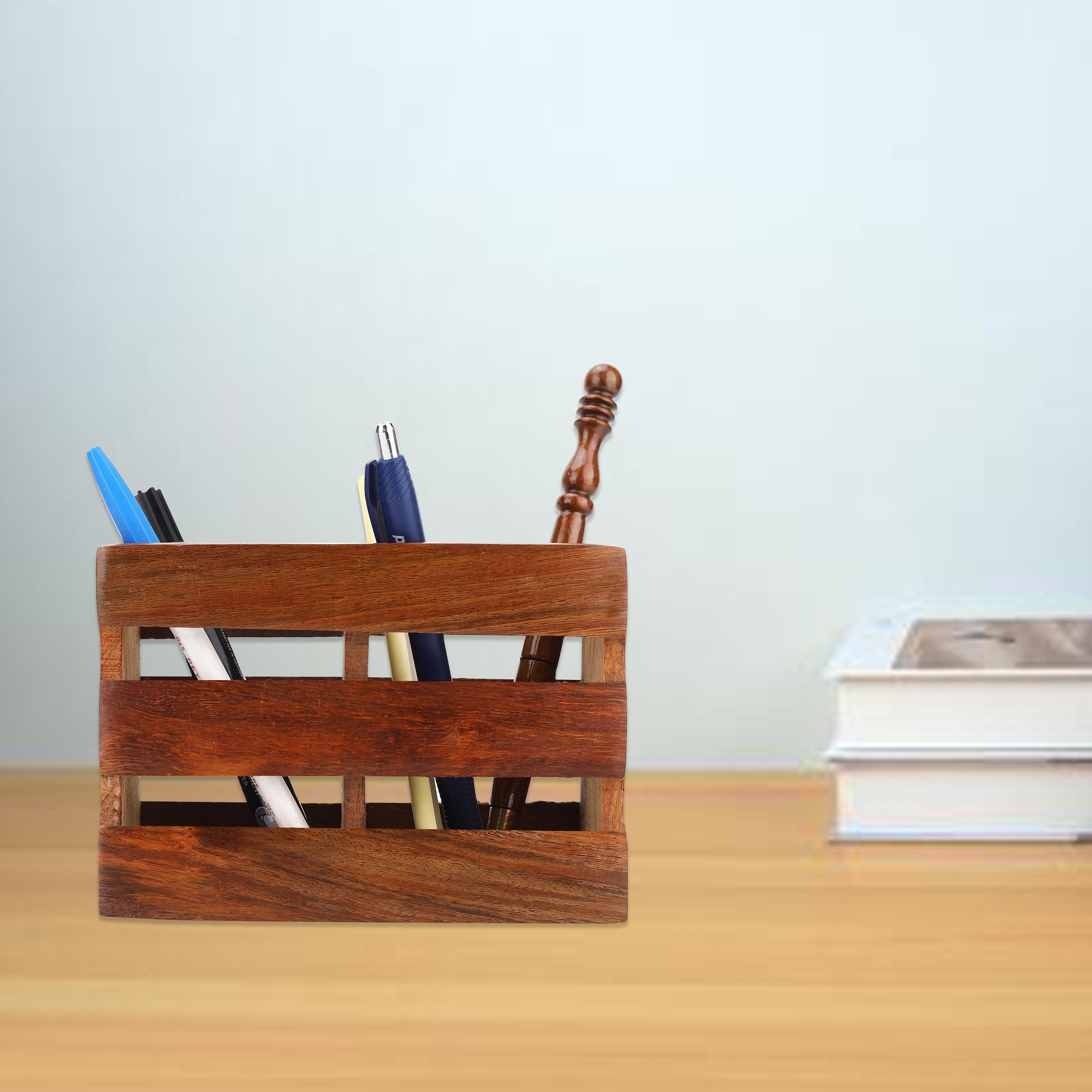 Wooden Desk Organizer & Pen Holder