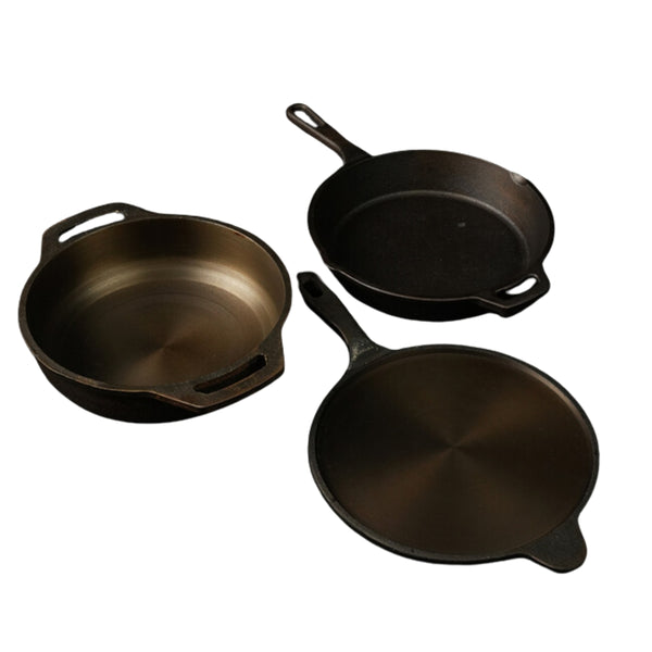 Handmade Cast Iron Combo (Kadai + Roti/ Dosa Tawa + Skillet)