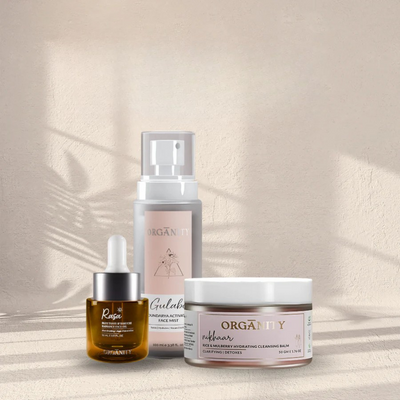 Gulabo Face Mist + Nikhaar Cleansing Balm + Rasa Radiance Face Oil