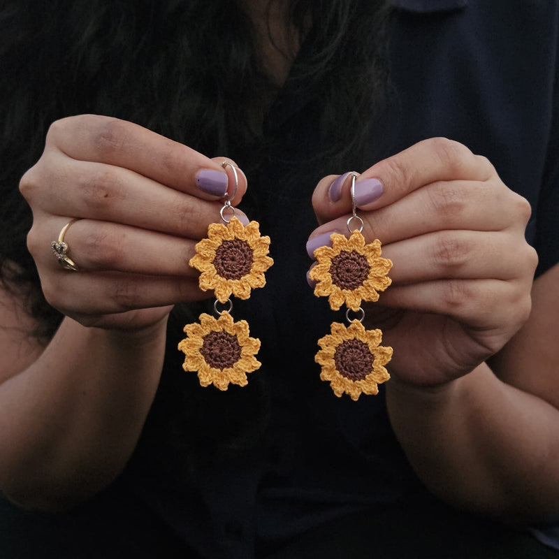 Minimal Sunflower Hand Crochet Earrings