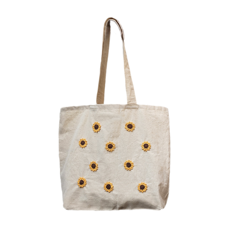 Minimal Sunflower Hand Crochet Tote Bags For Women