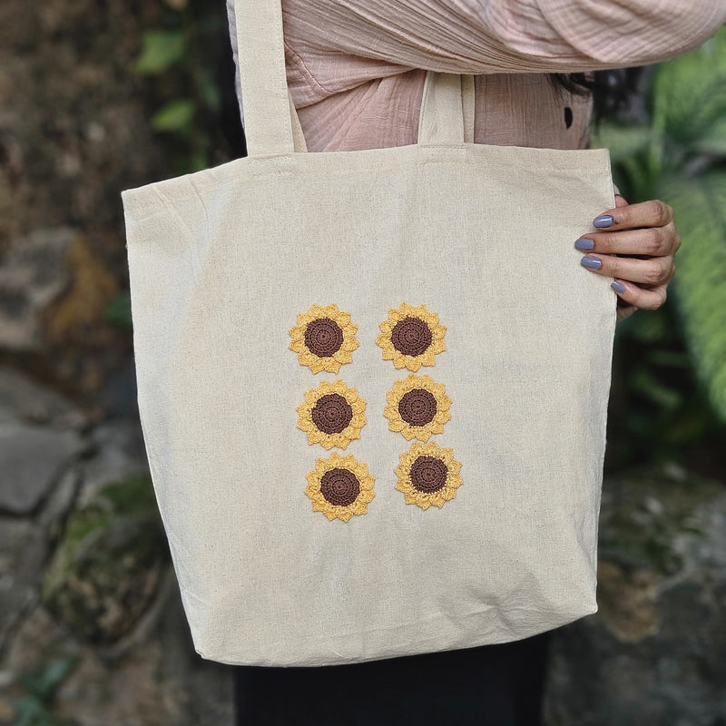 Sunflower Hand Crochet Tote Bags For Women