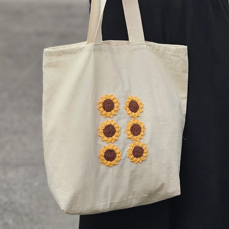 Sunflower Hand Crochet Tote Bags For Women