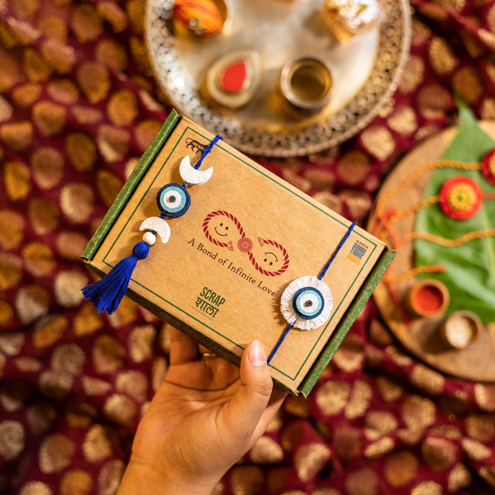 The Nazarbattu Sibling Box- Plantable Rakhi and Lumba Set with Roli-Chawal & Greeting Card