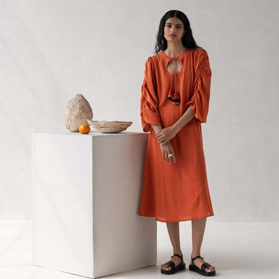 A - Line Dress with Puffed Sleeves | Elegant & Comfortable Cotton Dress – Womens Dress on Brown Living™. SKU: DCSS25D06S. Img 5.