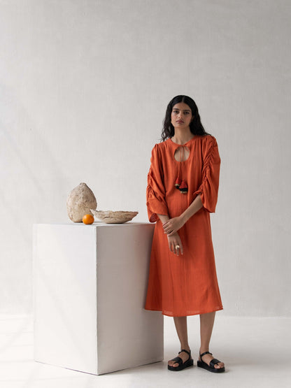 A - Line Dress with Puffed Sleeves | Elegant & Comfortable Cotton Dress – Womens Dress on Brown Living™. SKU: DCSS25D06S. Img 5.