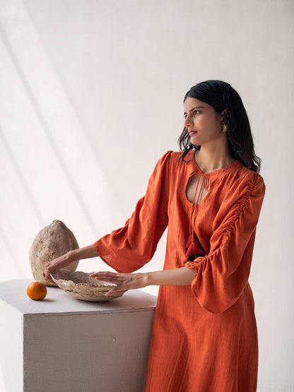 A - Line Dress with Puffed Sleeves | Elegant & Comfortable Cotton Dress – Womens Dress on Brown Living™. SKU: DCSS25D06S. Img 3.