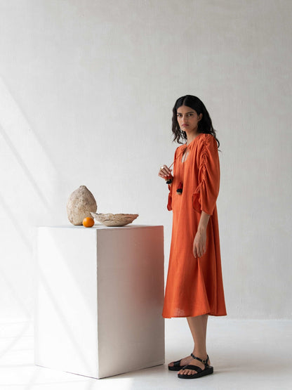 A - Line Dress with Puffed Sleeves | Elegant & Comfortable Cotton Dress – Womens Dress on Brown Living™. SKU: DCSS25D06S. Img 6.