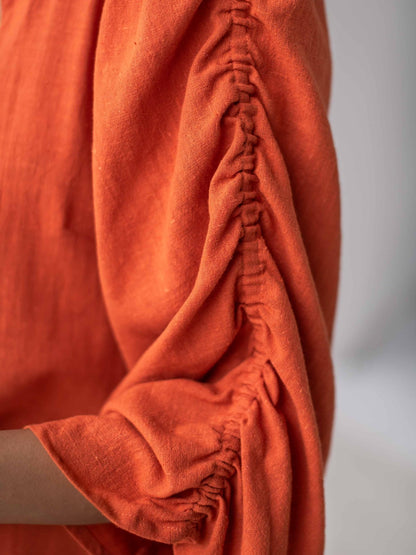 A - Line Dress with Puffed Sleeves | Elegant & Comfortable Cotton Dress – Womens Dress on Brown Living™. SKU: DCSS25D06S. Img 2.